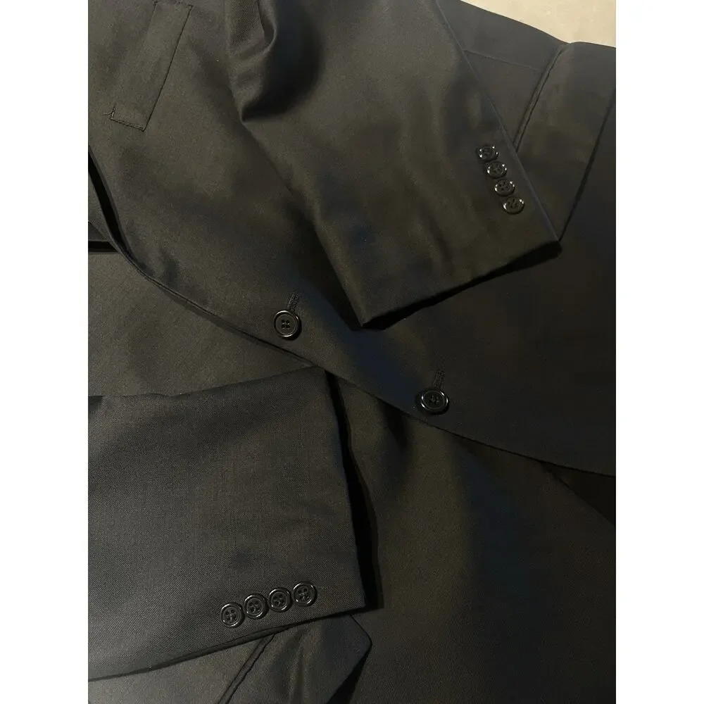 Hart Schaffner Marx 48R 42x30 Solid Black Classic Traditional Fit 2 Piece Suit